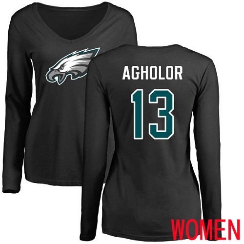 Women NFL Philadelphia Eagles 13 Nelson Agholor Black Name and Number Logo Slim Fit Long Sleeve